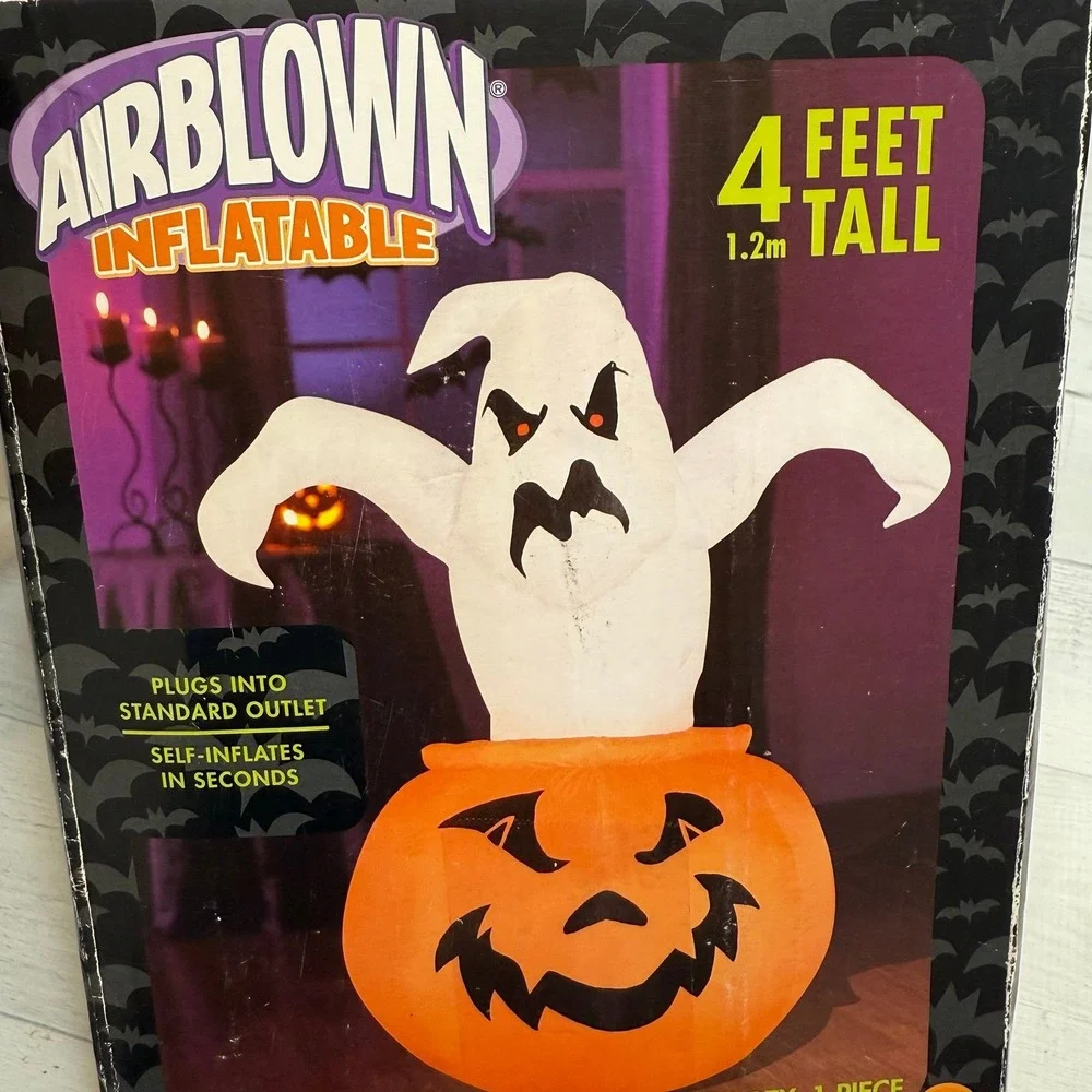 Halloween Gemmy 4 FT Lighted‎ Ghost in Pumpkin Airblown Inflatable